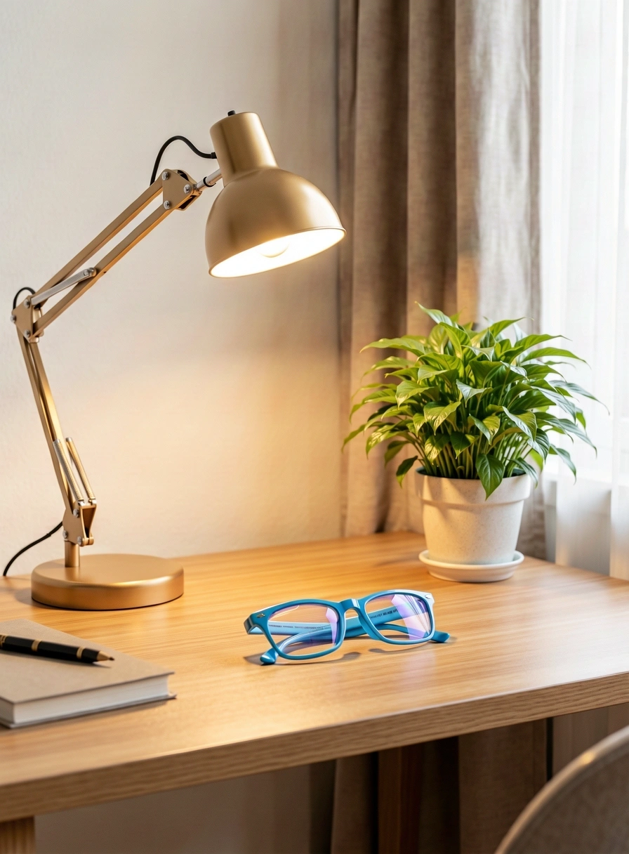 Mesa de escritório organizada para saúde visual